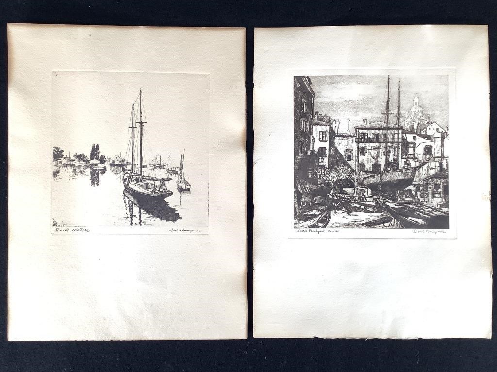 2 Lionel Barrymore Waterscape Etchings