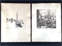 2 Lionel Barrymore Waterscape Etchings