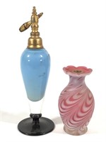 Czech & Nailsea Glass Perfume Bottle / Atomizer