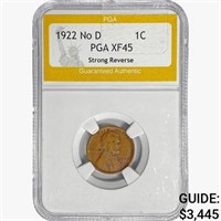 1922 Wheat Cent PGA XF45 Strong Rev No D