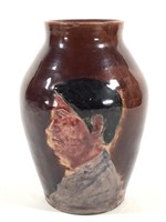 Brown Glazed Portrait of a Man Pottery Vase