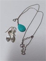 Marked 925 Necklace w/ Turquoise Stone and M