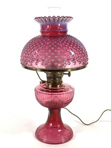 Fenton Aladdin Cranberry Opalescent Hobnail Lamp