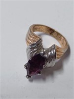 Marked 14K HGE Purple Stone Ring- 5.9g