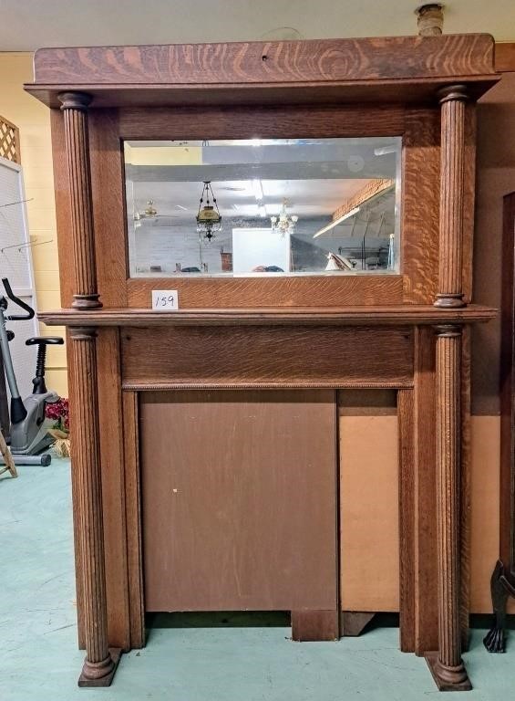 vintage mantel w/carved columns/beveled mirror