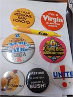 Lot of Button Pin Adv. and Writing Pen