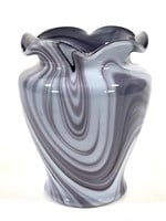 Marbled Art Glass Vase w Ruffled Edge
