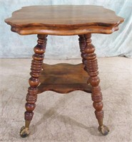 VINTAGE WOOD PARLOR TABLE W/GLASS BALL & CLAW FEET
