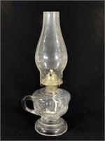 Early Pressed Glass Finger Oil Lamp w Handle