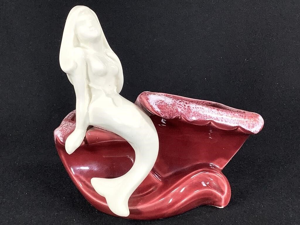 Mermaid Planter Red & White Glaze
