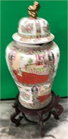 11 - ASIAN PORCELAIN GINGER JAR W/ STAND (AS IS)