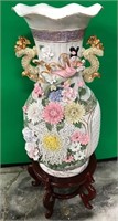 11 - ASIAN PORCELAIN VASE W/ WOODEN STAND (H11)