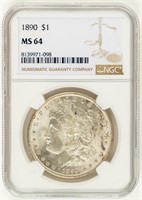 Coin 1890(P) Morgan Silver Dollar-NGC-MS64