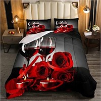 Rose Wine Glass Comforter Set for Girls Red Black