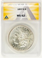 Coin 1897-S Morgan Silver Dollar-ANACS-MS62