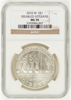 Coin 2010-W Disabled Veterans-NGC-MS70