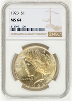 Coin 1923(P) Peace Dollar-NGC MS64