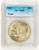 Coin 1921(P) Morgan Silver Dollar-ICG-MS65