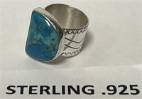 P - STERLING SILVER TURQUOISE RING SIZE 8 (20P)