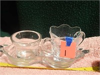 Vintage Glass Creamer & Sugar Bowl w/ Tray