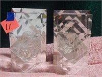 Pair of Glass/ Mirror Tea Light Candle Holders 6"T