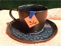 Blue Clay Pottery Cup w/ Saucer