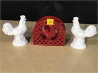 Rooster Lot S/P , Cast Iron Napkin Holder