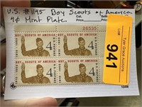 #1145 BOY SCOUTS 4C MINT PLATE STAMP BLOCK