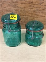 2 Decorative Green Ball Mason Jars