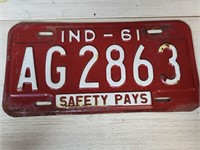 Indiana 61 safety pays license plate