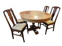 Oak Pedastal Table, 5 Chairs