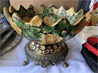 GOLD & GREEN CENTERPIECE FOOTED BOWL