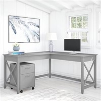 Bush Key West 60W L-Shaped Desk  Washed Gray SEE P