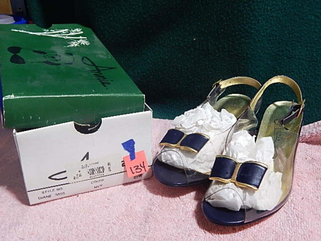 Annie Vinyl Sling Navy Sandal Sz 8-1/2 W