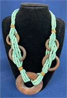 Wooden and Mint Green beaded necklace