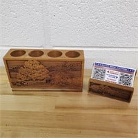 2 Laser Engraved Solid American Walnut Desk Items