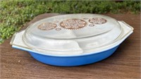 Pyrex 34 Two Sectioned Dish Primary Color Blue w L