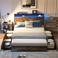 Queen Bed Frame with RGB Lights  4 Drawers