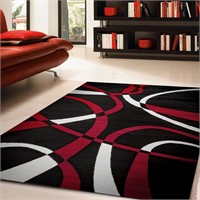 Msrugs 2x5 Black-Red Modern Rug 2'x5'