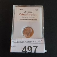 1945 Graded Silver Mercury Dime - MS60