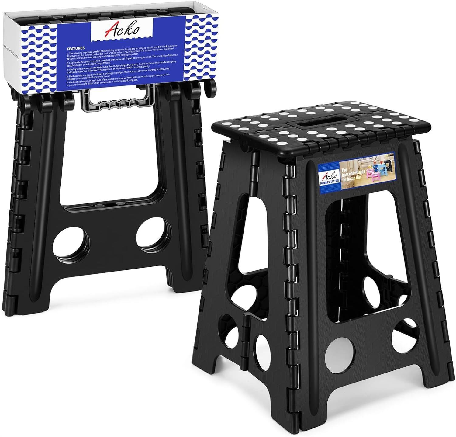 ACKO 17.5 Folding Stool, 400 LB, Black