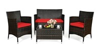 Costway 4PCS Rattan Patio Furniture Set Brown Red