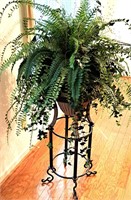 BEAUTIFUL HEAVY IRON PLANT STAND & LARGE FERN 54"T