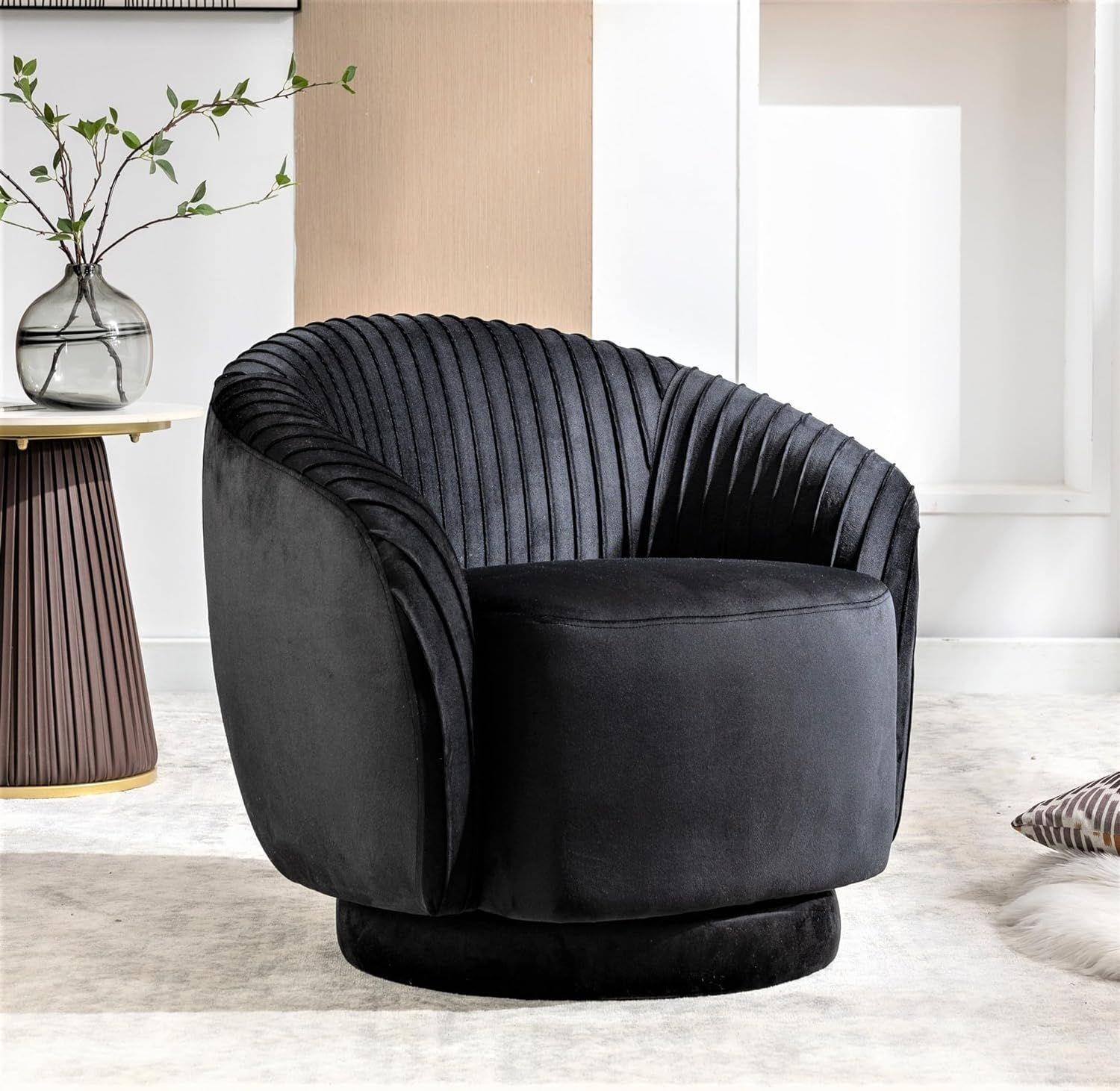 Barrel Swivel Chair with Plush Velvet Upholstery