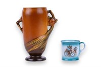 Roseville Vase & Whimsical German Porcelain