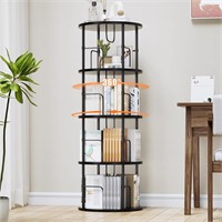 Black 4-Tier Rotating Bookshelf, 360 Display