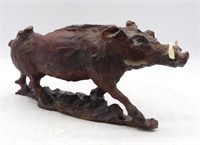 Wild Boar Carved Wooden Figure.