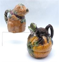 Majolica Style Pig and Frog Pitchers.