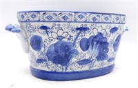 Asian Motif Blue and White Porcelain Foot Bath.