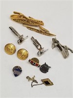 Assorted Military Pins, Clips, and Buttons
